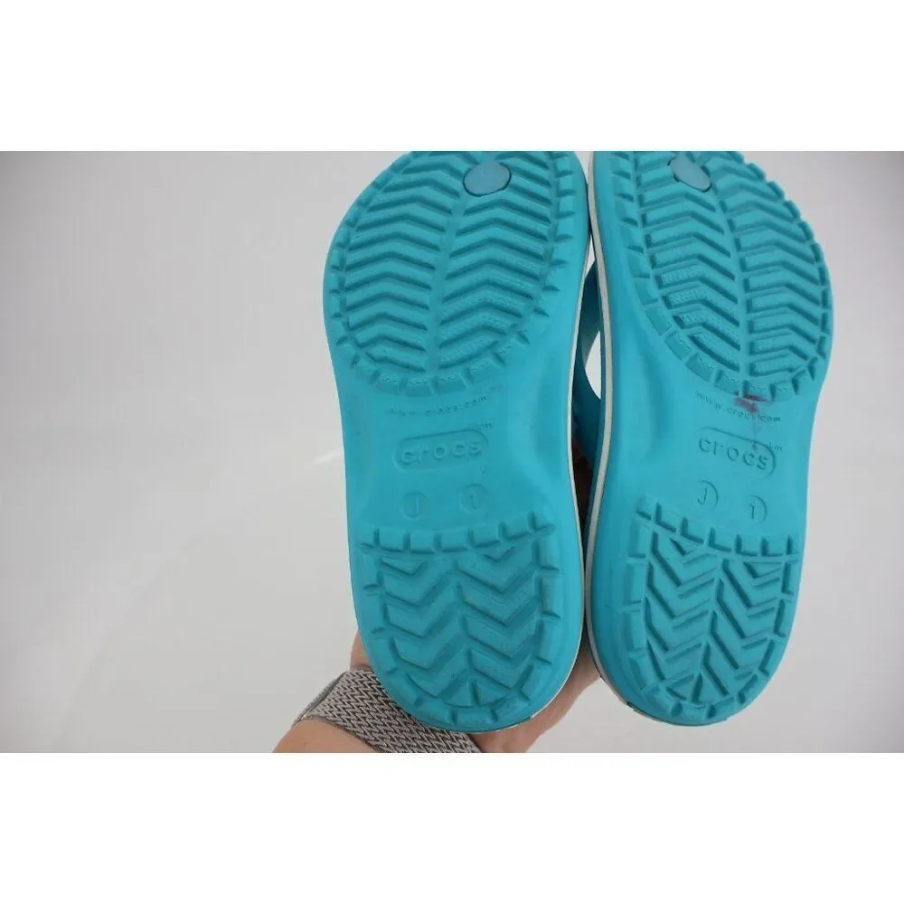 Crocs Crocband Girls Junior Size 1 Flip Flop Sandals Blue Lightweight Comfy